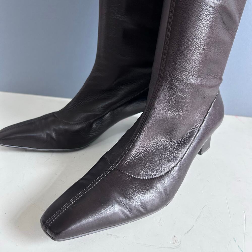 Bruno Magli boots size 8 EU 38 Knee High Sock brown sleek square toe low heal - Picture 5 of 12